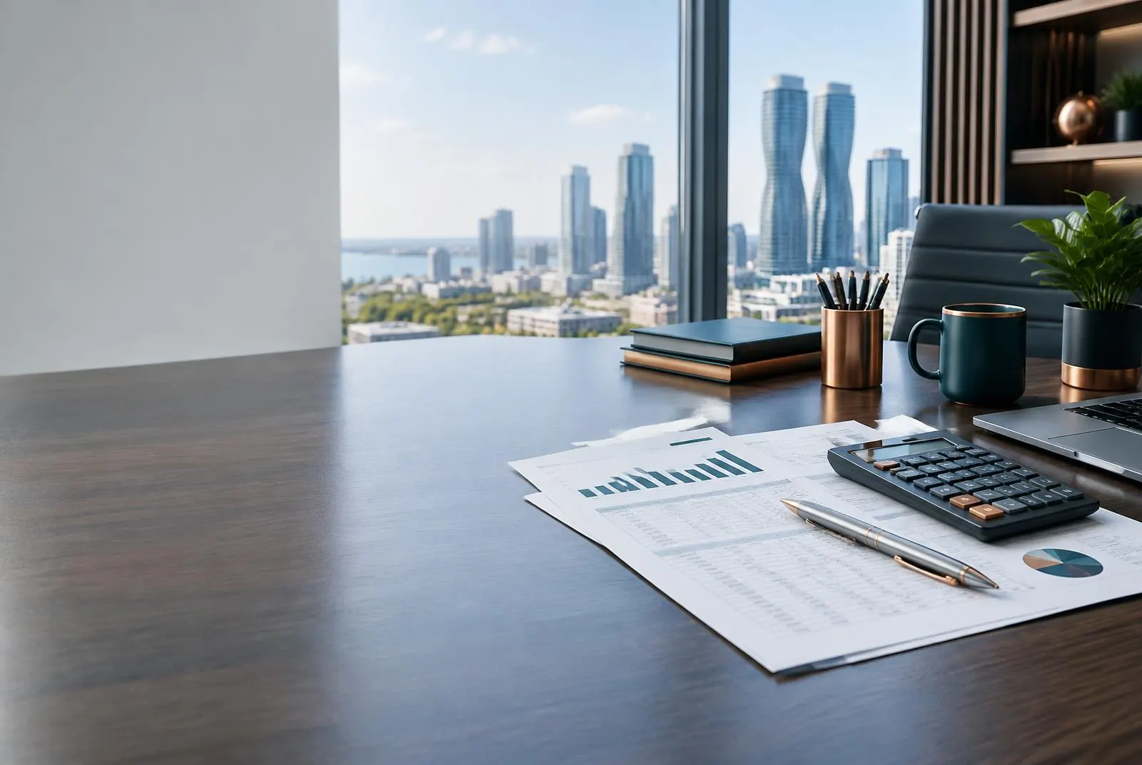 Accounting workspace overlooking Mississauga